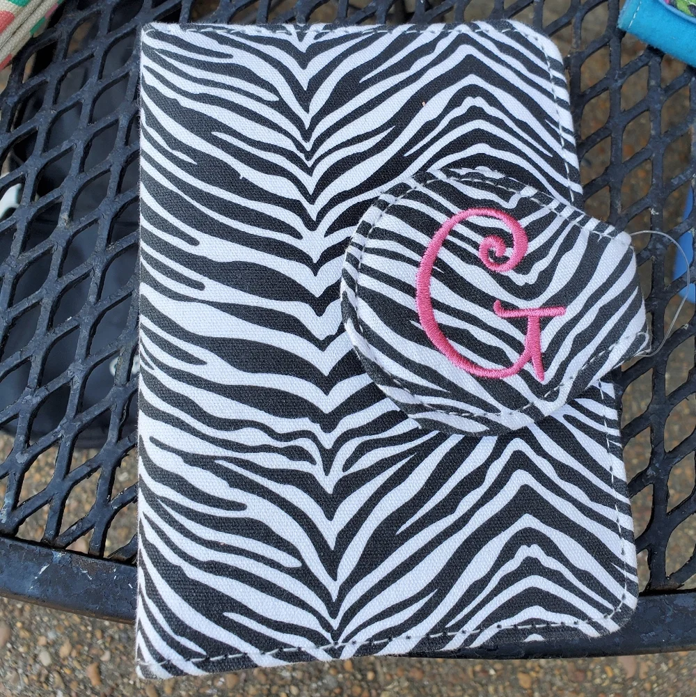Zebra Print Wallet Phone Case with Pink Initial